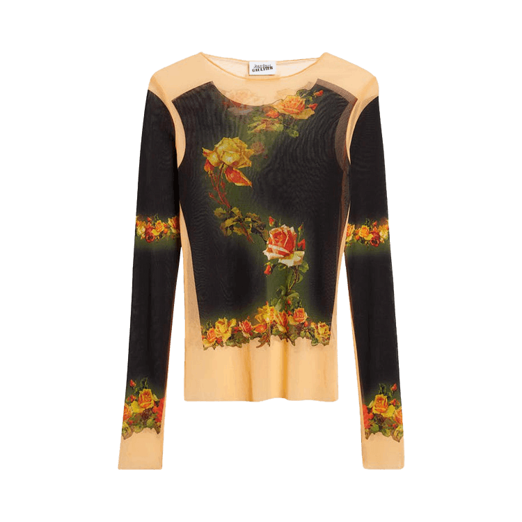 Jean Paul Gaultier Flowers Petit Grand Print Long-Sleeve Top "Beige/Black"