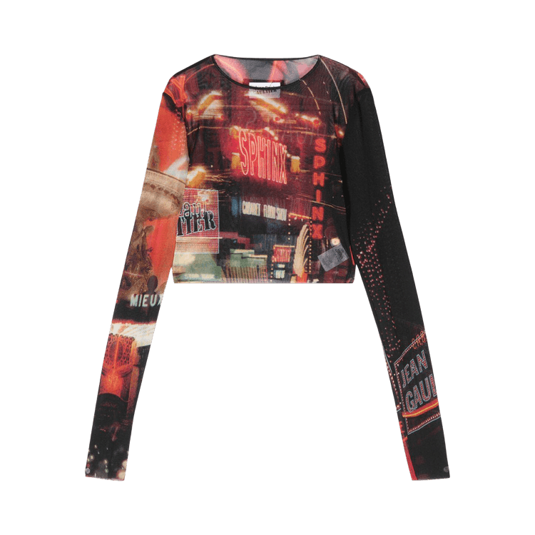 Jean Paul Gaultier Pigalle Mesh Long-Sleeve Cropped Top "Black/Red/Orange/Blue"