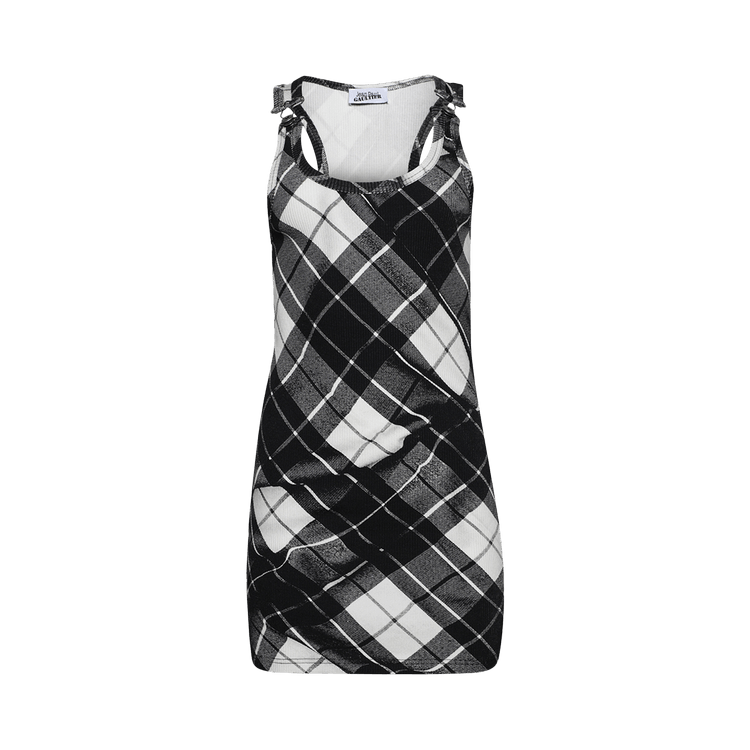 Jean Paul Gaultier Tartan Tank Top Mini Dress "Black/Grey/White"