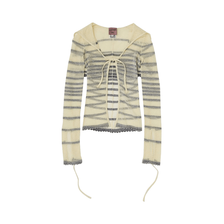 Jean Paul Gaultier x KNWLS Pointelle Long-Sleeve Cardigan "Ecru/Navy"