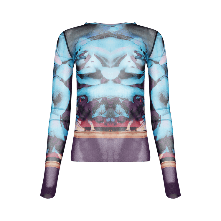 Jean Paul Gaultier Roses Mesh Long-Sleeve Top "Purple/Blue/Pale Pink"