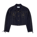 Jean Paul Gaultier Flowers Oversized Cropped Denim Jacket "Indigo"