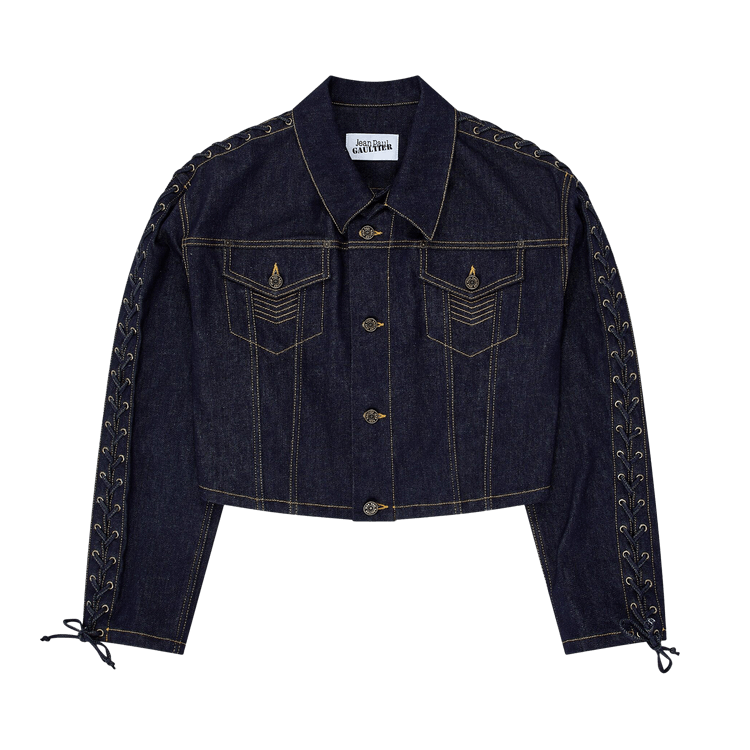 Jean Paul Gaultier Flowers Oversized Cropped Denim Jacket "Indigo"