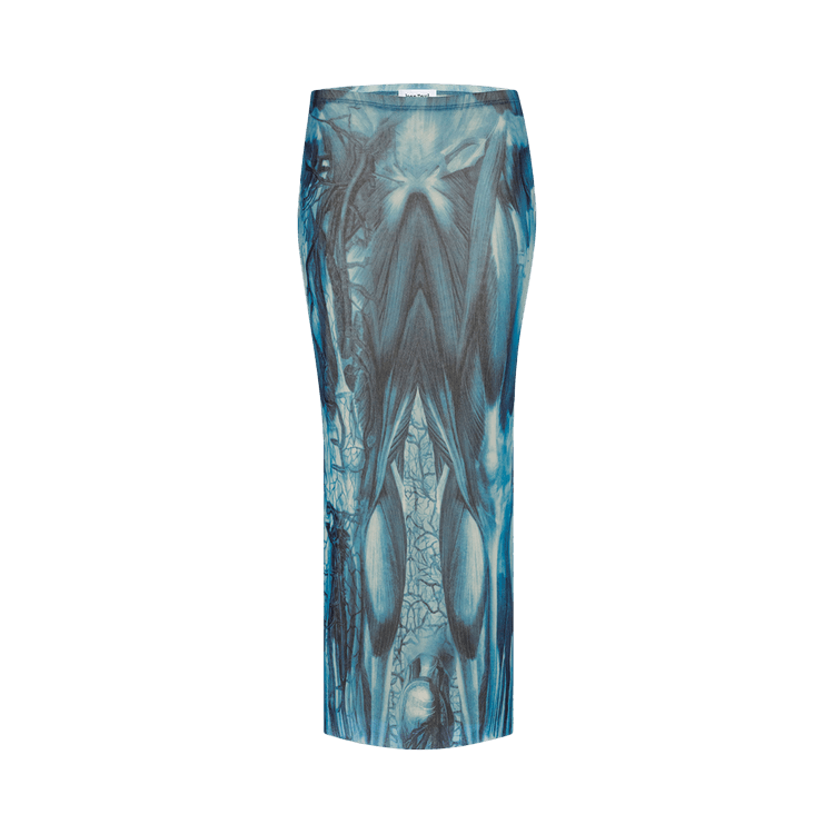 Jean Paul Gaultier Ecorche Mesh Printed Long Skirt "Blue/Light Blue/White"