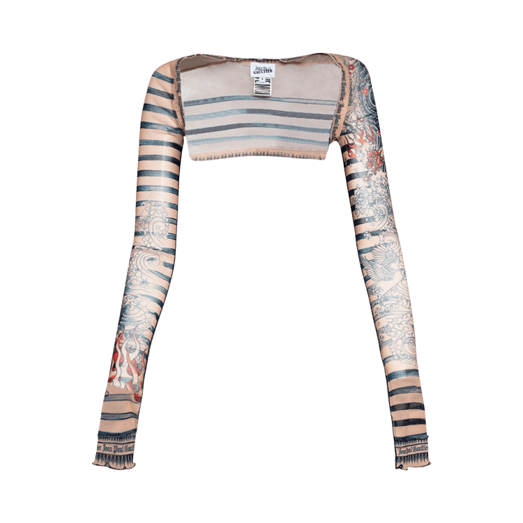 Jean Paul Gaultier Printed Mariniere Tattoo Long-Sleeve Shawl "Nude/Blue/Red"