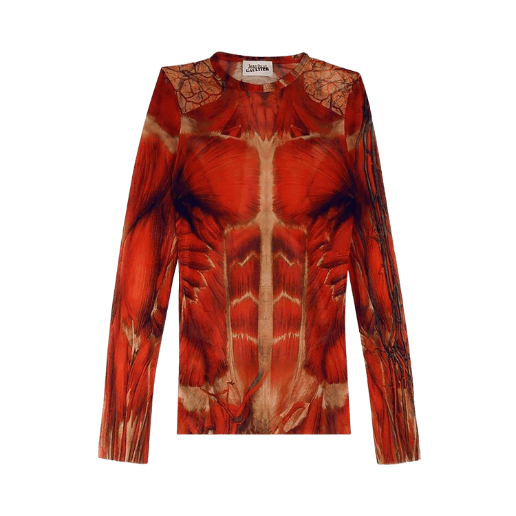 Jean Paul Gaultier Ecorche Mesh Printed Long-Sleeve "Red/Orange/Green"