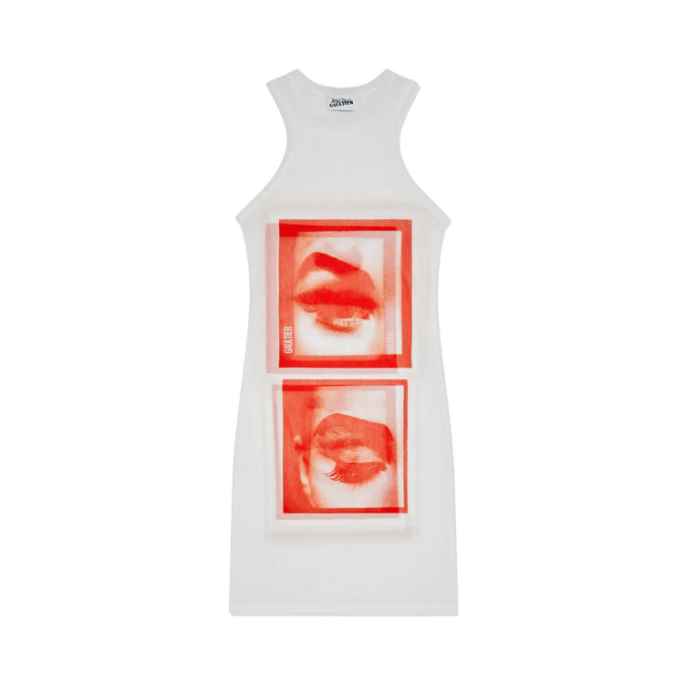 Jean Paul Gaultier Eyes And Lips Mesh Tank Top Short Dress "White/Red/Light Orange"