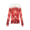 Jean Paul Gaultier Mesh Long-Sleeve Printed Diablo Top "White/Red"