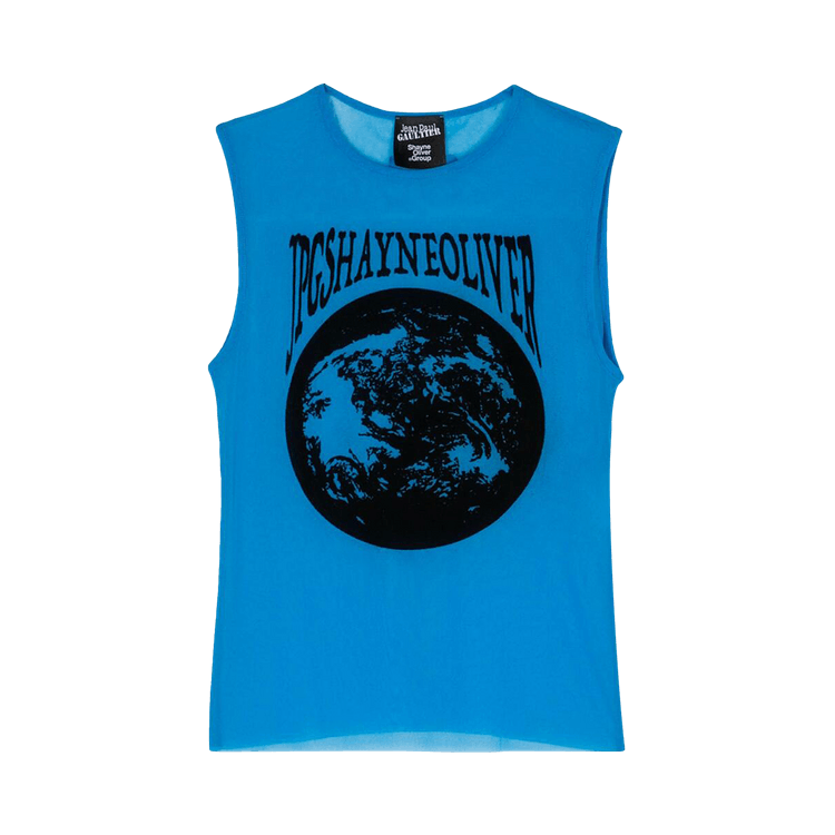 Jean Paul Gaultier Flocked Earth Mesh Printed Tank Top "Ibiza Blue/Black"