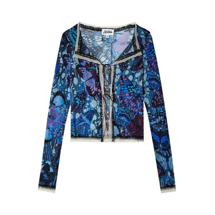 Jean Paul Gaultier Papillon Mesh Long-Sleeve Cardigan "Blue/Multicolor"
