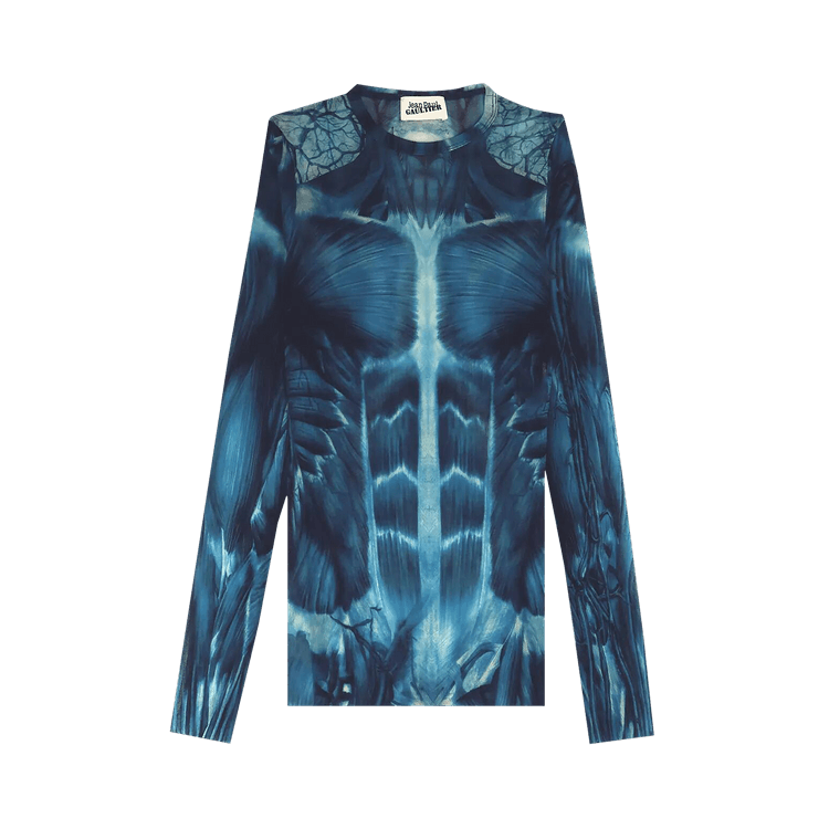 Jean Paul Gaultier Ecorche Mesh Printed Long-Sleeve "Blue/Light Blue/White"