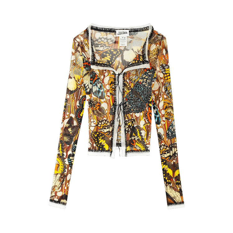 Jean Paul Gaultier Papillon Mesh Long-Sleeve Cardigan "Yellow/Multicolor"