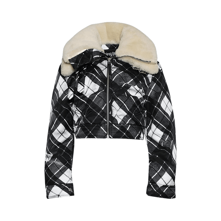 Jean Paul Gaultier Distorted Tartan Aviator Coat "Black/Grey/White/Dark Brown"