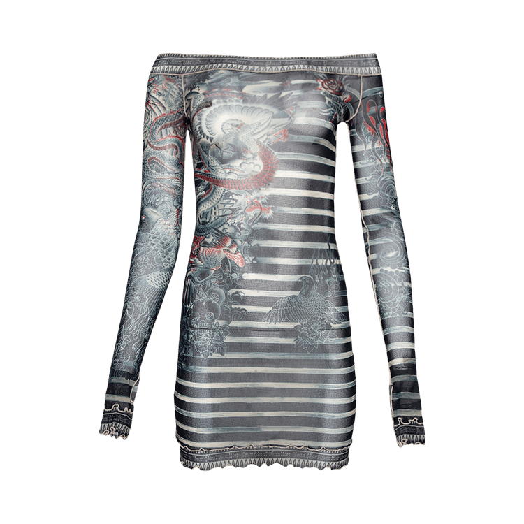 Jean Paul Gaultier Tattoo Short Boat Neck Dress "Navy/Blue/White"