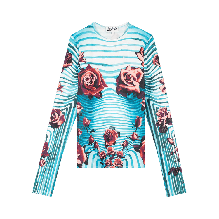 Jean Paul Gaultier Flower Body Morphing Long-Sleeve Top "Blue/Red/White"