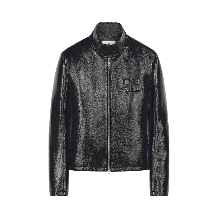 Courrèges Logo-Embossed Patent Biker Jacket "Black"