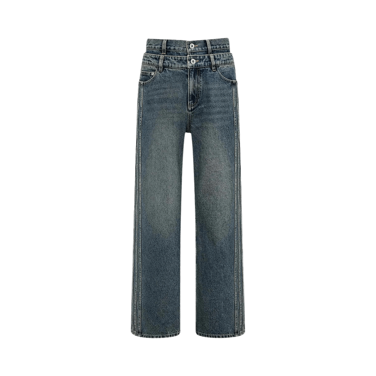 Feng Chen Wang Denim Seaming Double Waist Pants "Blue"