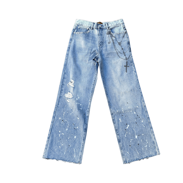 Birth Of Royal Child Printed Cross Chains Washed Denim "Blue"