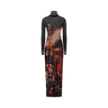 Jean Paul Gaultier Printed Pigalle Turtleneck Mesh Long Dress "Black/Red/Orange/Blue"