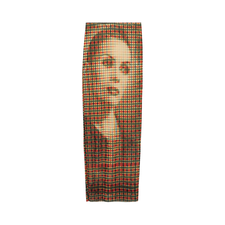 Jean Paul Gaultier Printed Tartan Face Mesh Long Skirt "Sepia/Yellow/Blue/Red"