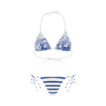 Jean Paul Gaultier Printed Mariniere Calligraphie Jersey Bikini Top "White/Navy"