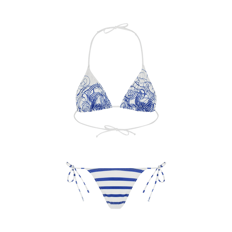 Jean Paul Gaultier Printed Mariniere Calligraphie Jersey Bikini Top "White/Navy"