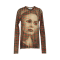 Jean Paul Gaultier Printed Tartan Face Mesh Long-Sleeve Top "Sepia/Yellow/Blue/Red"