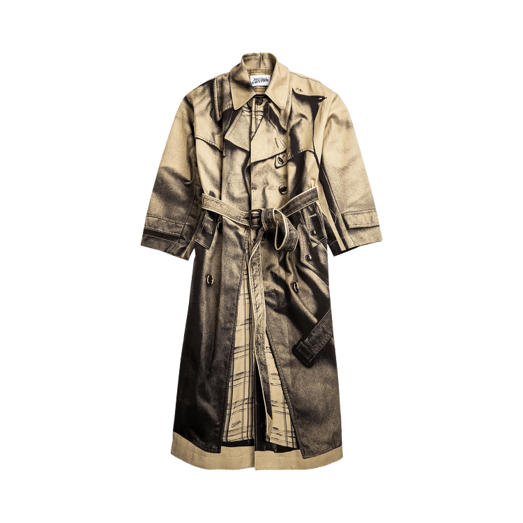 Jean Paul Gaultier Printed Trompe L'Ceil Trench Nylon Padded Trench Coat 'Beige/Black'