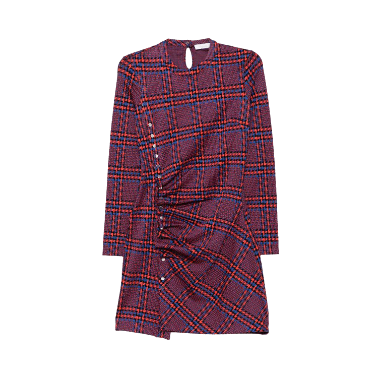 Rabanne Plaid Long-Sleeve Dress "Red/Blue"