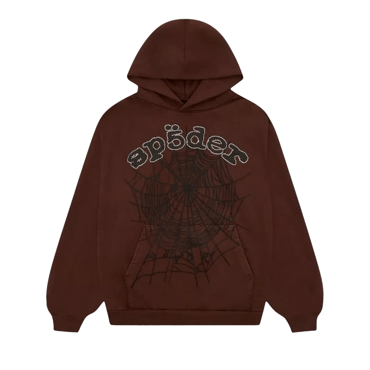 Sp5der x Travis Scott ComplexCon Exclusive Rhinestone Web Hoodie "Brown"