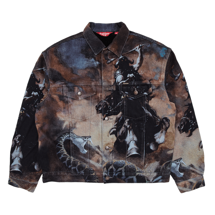 Supreme x Frank Frazetta Faux Shearling Lined Trucker Jacket "Multicolor"