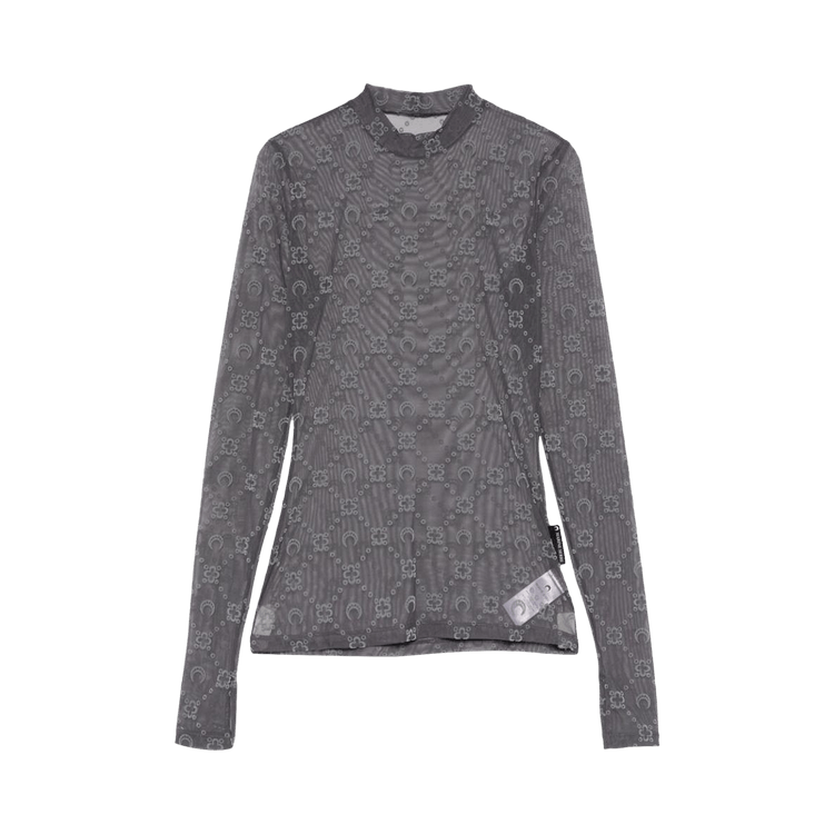 Marine Serre Recycled Mesh Flock Short-Sleeve Highneck Top "Stone Grey"