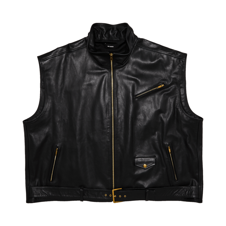 Willy Chavarria Belted Leather Vest "Black"