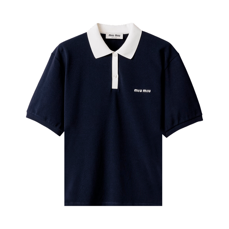 Miu Miu Logo Embroidered Polo Shirt "Blue"