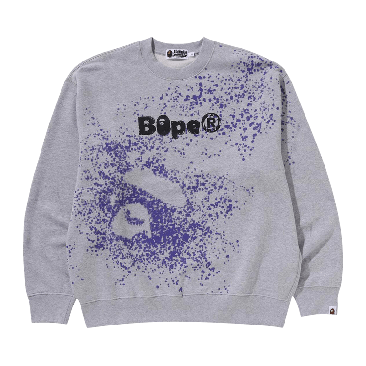 BAPE Spray Print Logo Relaxed Fit Crewneck Sweatshirt "Grey"