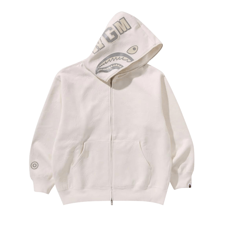 BAPE Line Camo Quilted Shark Relaxed Fit Full Zip Hoodie "Ivory"
