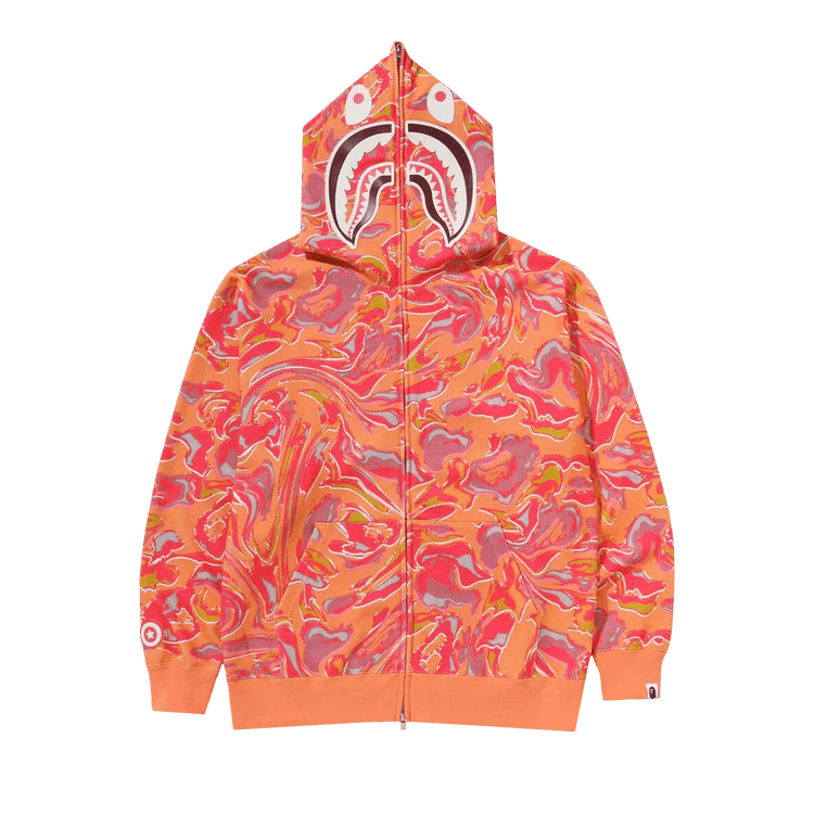 BAPE Marbling Camo Shark Relaxed Fit Full Zip Hoodie "Orange"