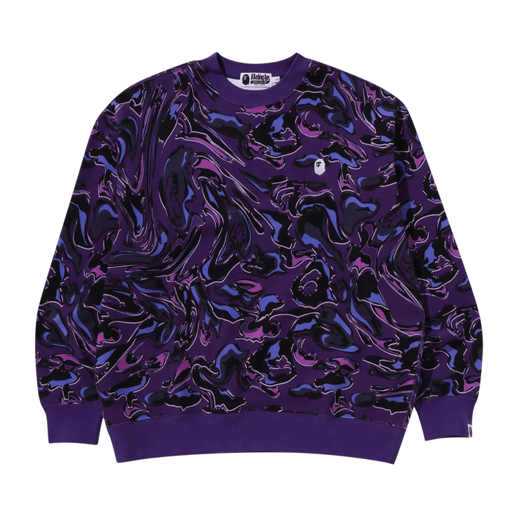 BAPE Marbling Camo Logo Relaxed Fit Crewneck Sweatshirt "Purple"