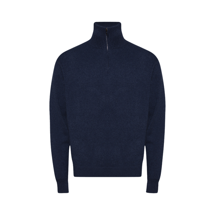 The Elder Statesman Relaxed Half Zip Sweater "Navy"