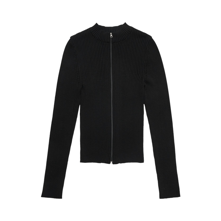 Amomento Ribbed Mock Neck Cardigan "Black"