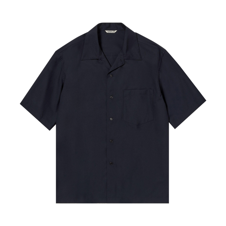 Auralee Super Fine Tropical Wool Open Collar Half Sleeved Shirt "Dark Navy"