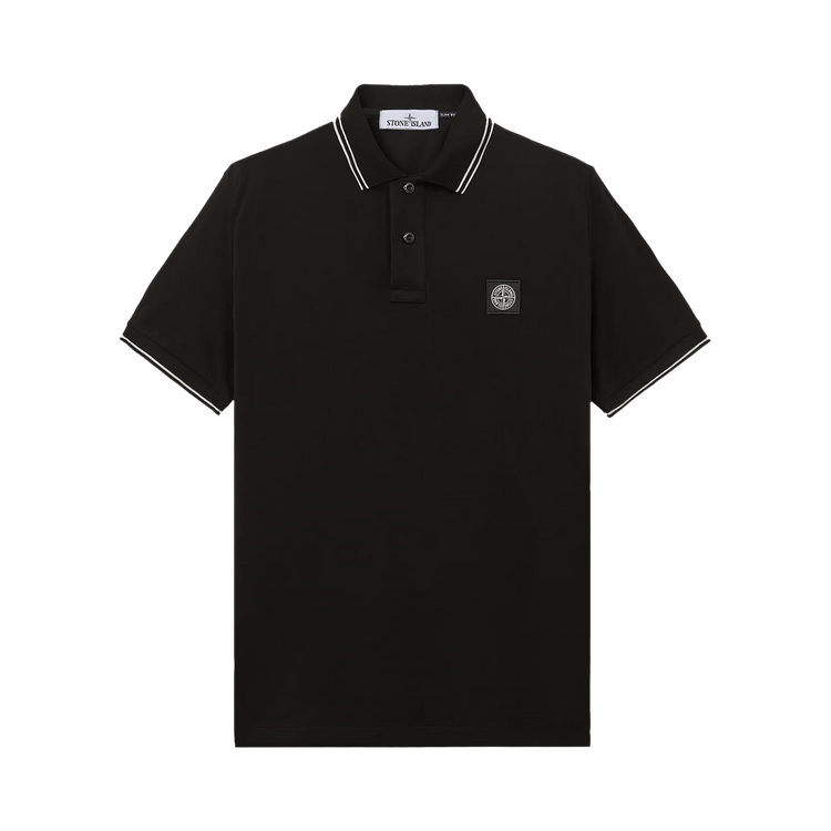 Stone Island Compass Patch Logo Contrast Stripe Polo "Black"