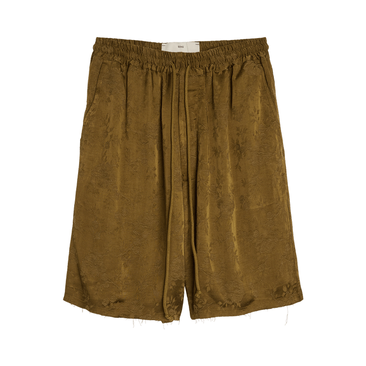 Song for the Mute Antique Floral Raw Lined Elasticated Shorts "Khaki"