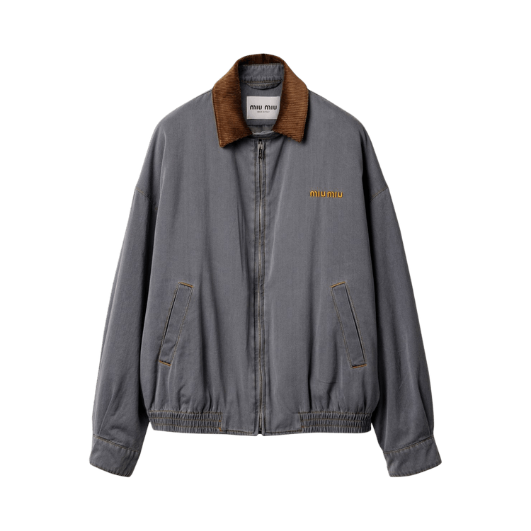 Miu Miu Velvet Collared Chambray Jacket "Grey"