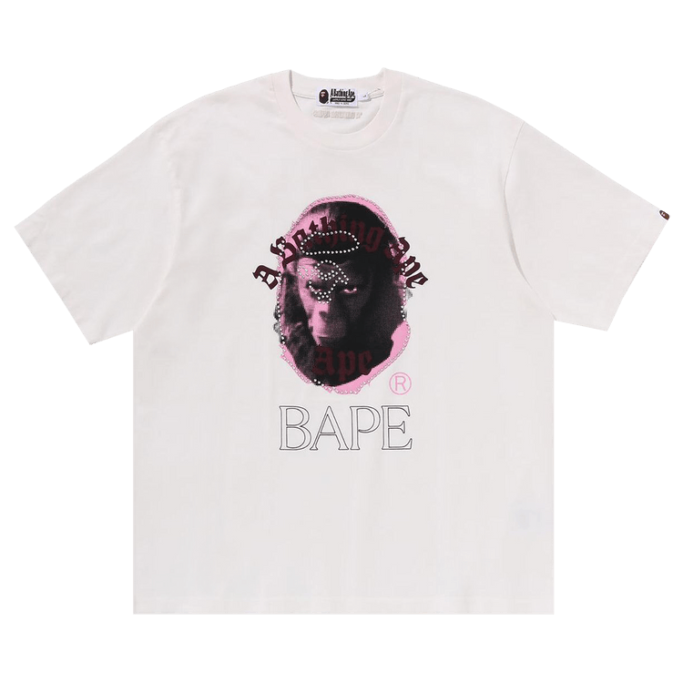 BAPE Garment Dye Rhinestone Ape Head Relaxed Fit Tee "Ivory"