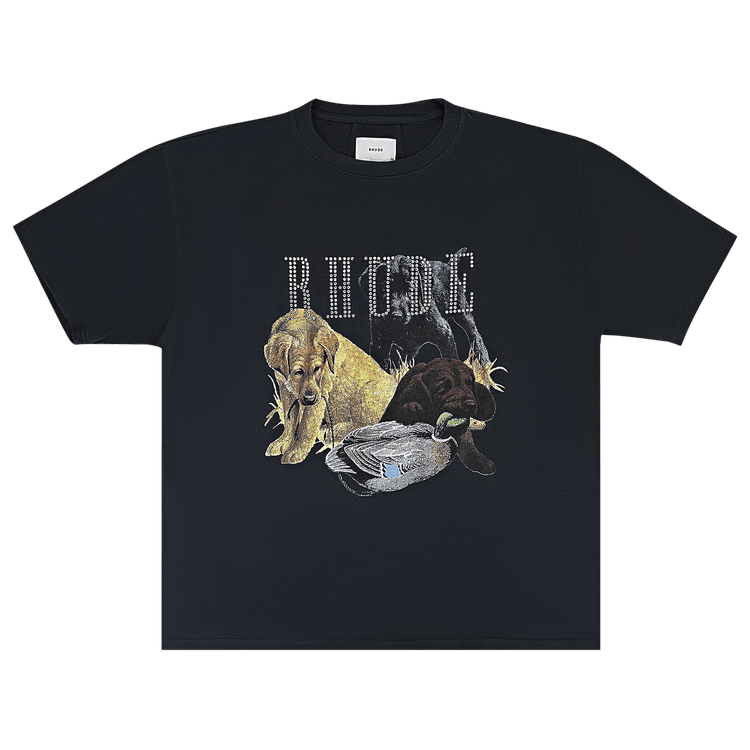 Rhude Rhinestone Hunting Dog Tee "Vintage Black"