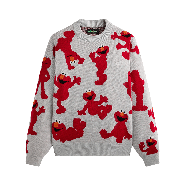 Kith x Sesame Street Elmo Intarsia Crewneck Sweater "Light Heather Grey"