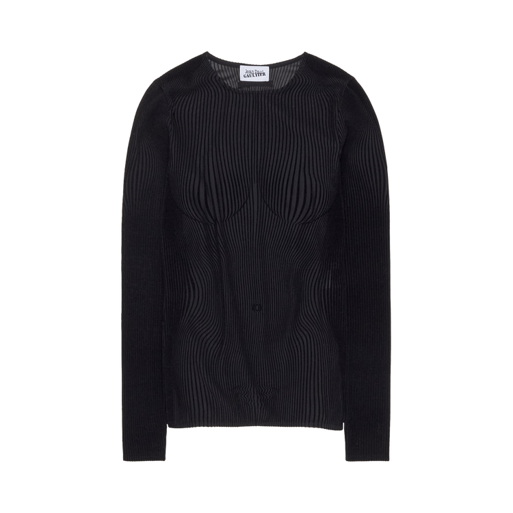 Jean Paul Gaultier Morphing Pinstripes Long-Sleeve Top "Black"
