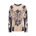 KUSIKOHC Tattoo Graphic Long-Sleeve Mesh Tight Top "White"