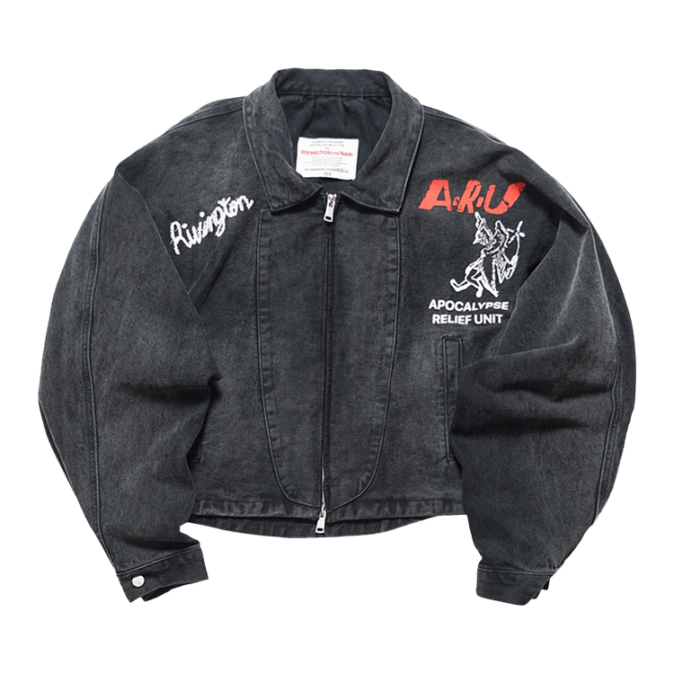 RIVINGTON roi Rebis Apocalypse Relief Unit Rose Trucker Jacket "Vintage Black"